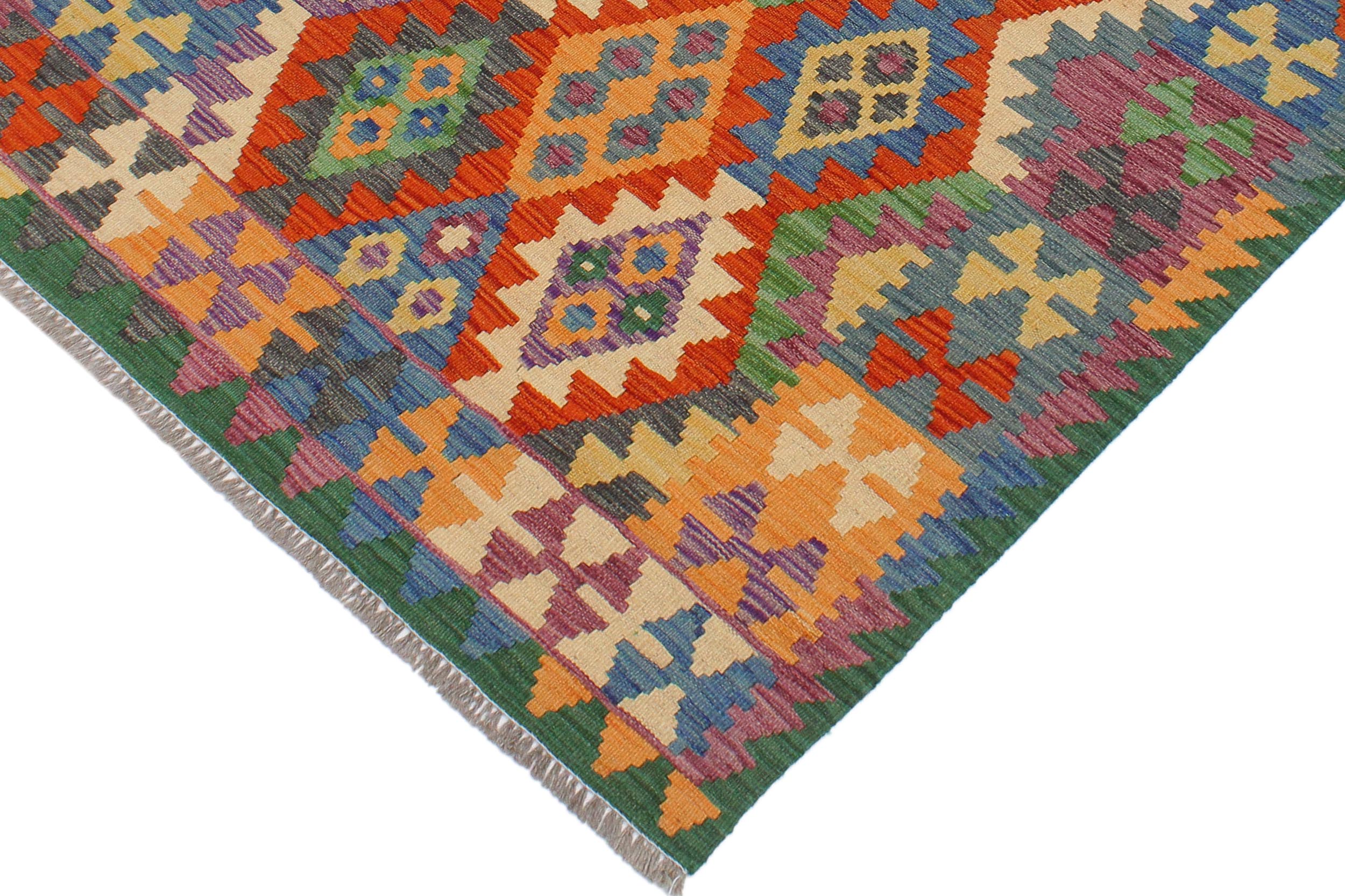 handmade Geometric Kilim Blue Green Hand-Woven RECTANGLE 100% WOOL area rug 3 x 5