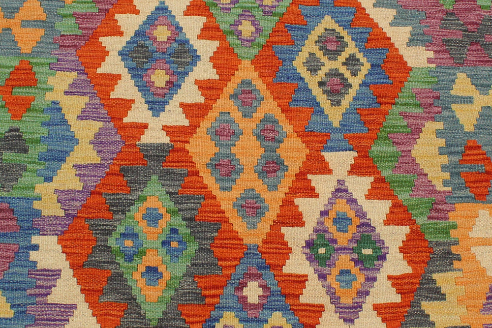 handmade Geometric Kilim Blue Green Hand-Woven RECTANGLE 100% WOOL area rug 3 x 5