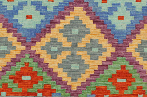 handmade Geometric Kilim Blue Rust Hand-Woven RECTANGLE 100% WOOL area rug 3 x 5