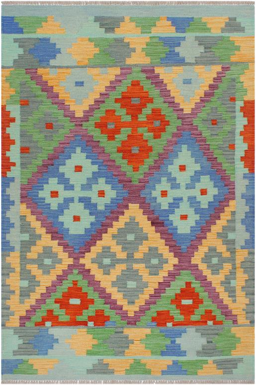 Flat Weave Kilim Antique Navaho Vintage handmade Geometric Kilim Blue Rust Hand-Woven Rectangle 100% Wool Area Rug 3x5 