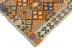 Flat Weave Kilim Antique Navaho Vintage handmade Geometric Kilim Orange Green Hand-Woven Rectangle 100% Wool Area Rug 3x5 