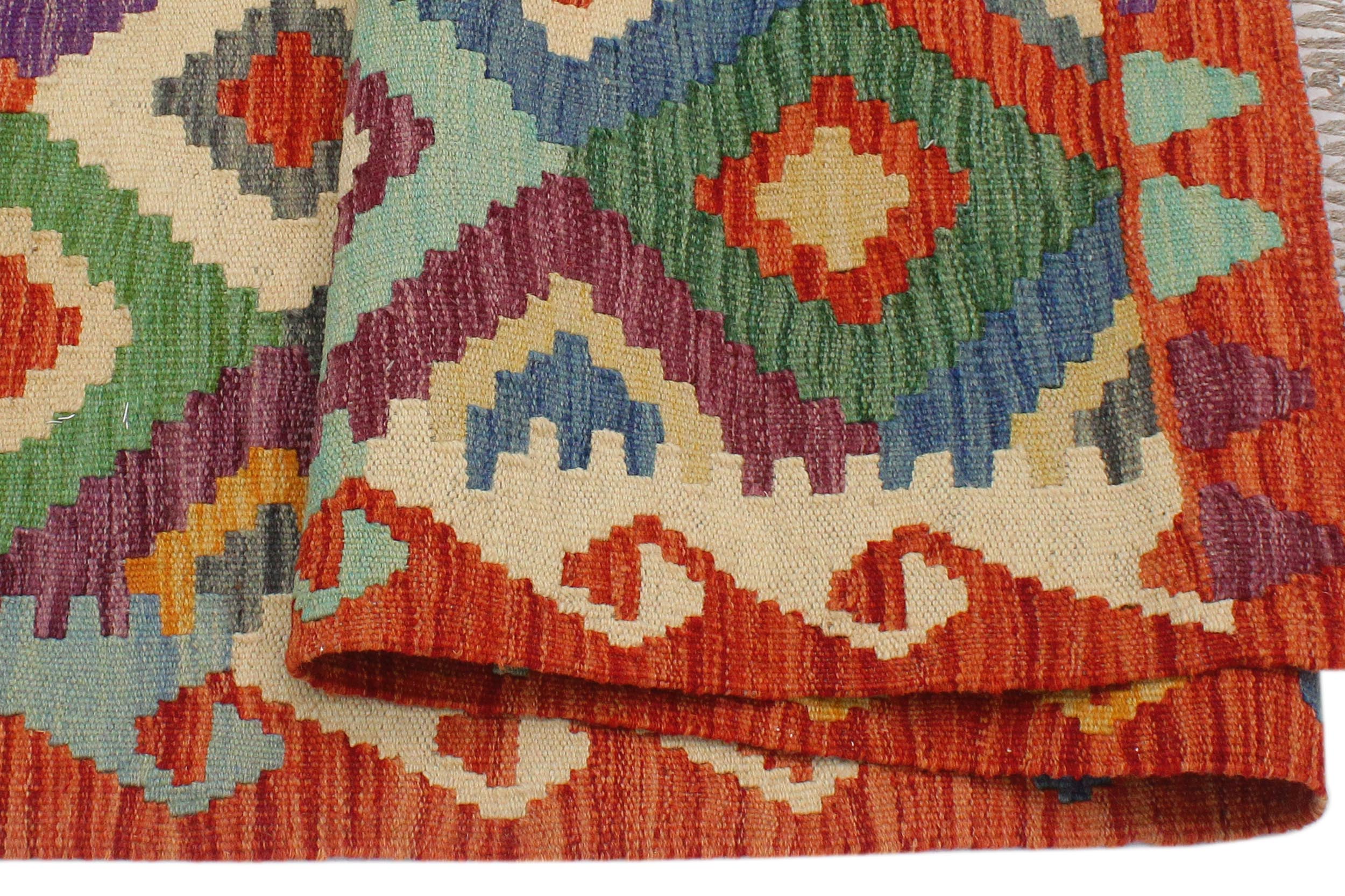 handmade Geometric Kilim Rust Beige Hand-Woven RECTANGLE 100% WOOL area rug 3 x 5