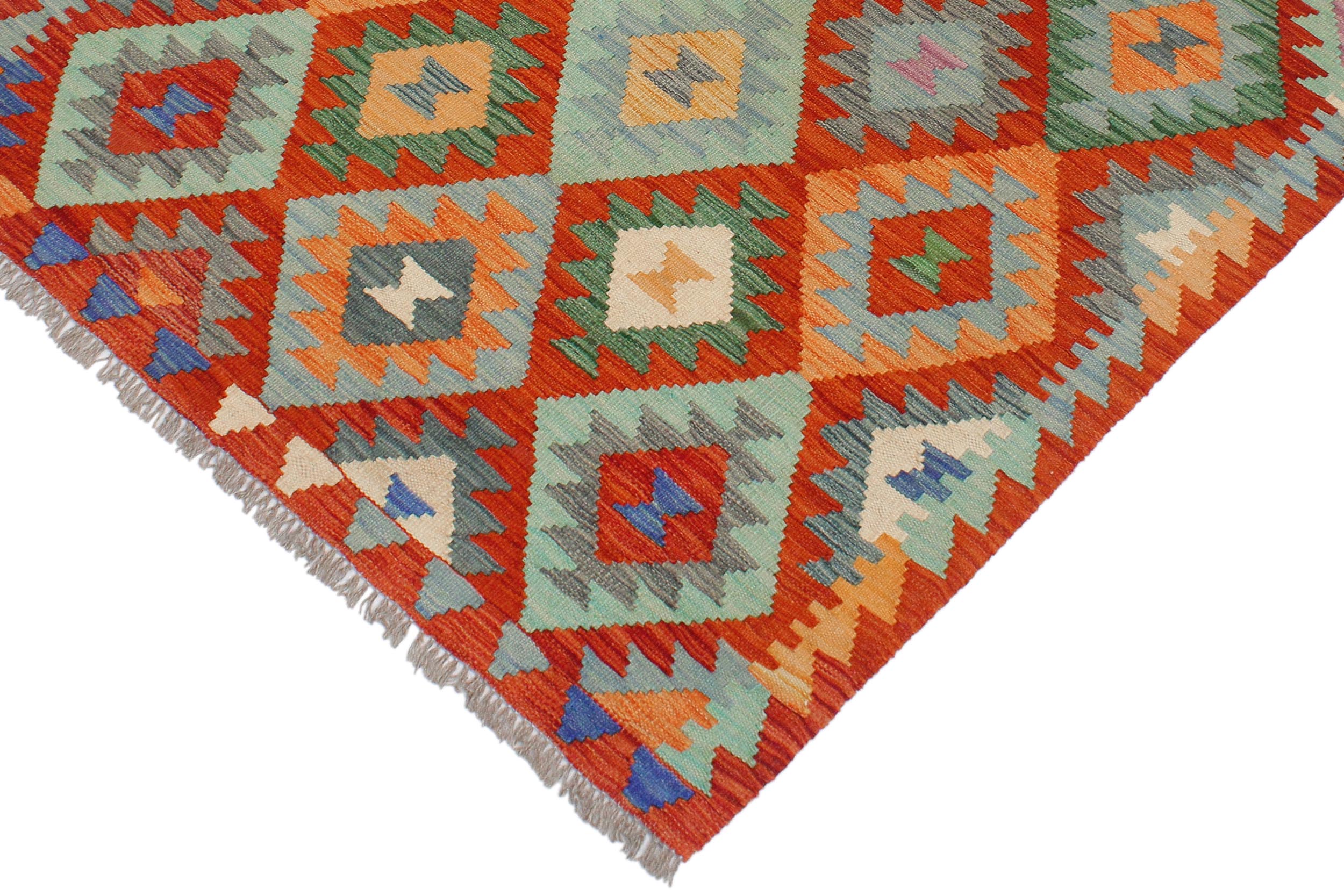 handmade Geometric Kilim Rust Blue Hand-Woven RECTANGLE 100% WOOL area rug 3 x 5