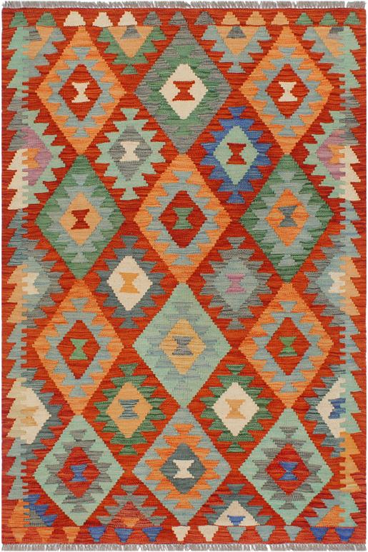 Flat Weave Kilim Antique Navaho Vintage handmade Geometric Kilim Rust Blue Hand-Woven Rectangle 100% Wool Area Rug 3x5 