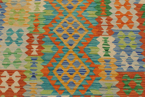 handmade Geometric Kilim Gold Blue Hand-Woven RECTANGLE 100% WOOL area rug 3' x 5'