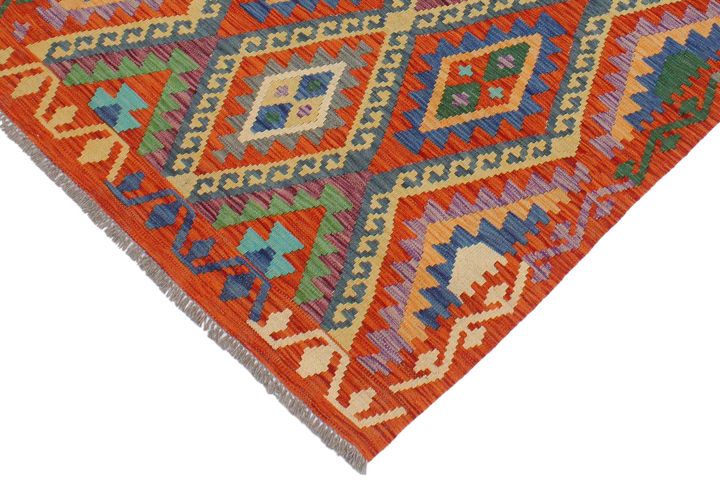 handmade Geometric Kilim Rust Blue Hand-Woven RECTANGLE 100% WOOL area rug 3 x 5