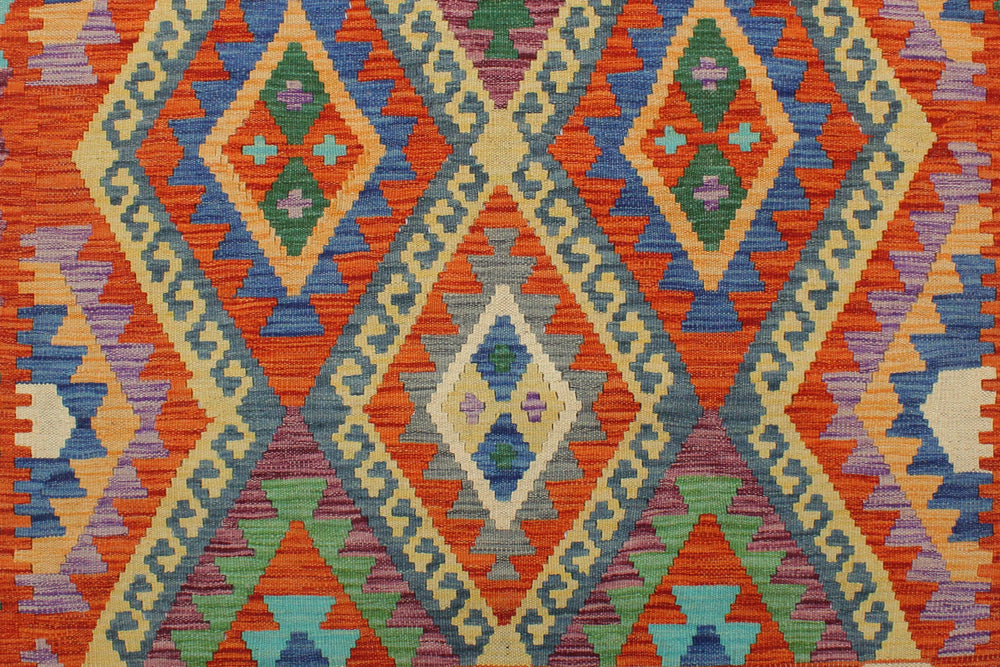 handmade Geometric Kilim Rust Blue Hand-Woven RECTANGLE 100% WOOL area rug 3 x 5