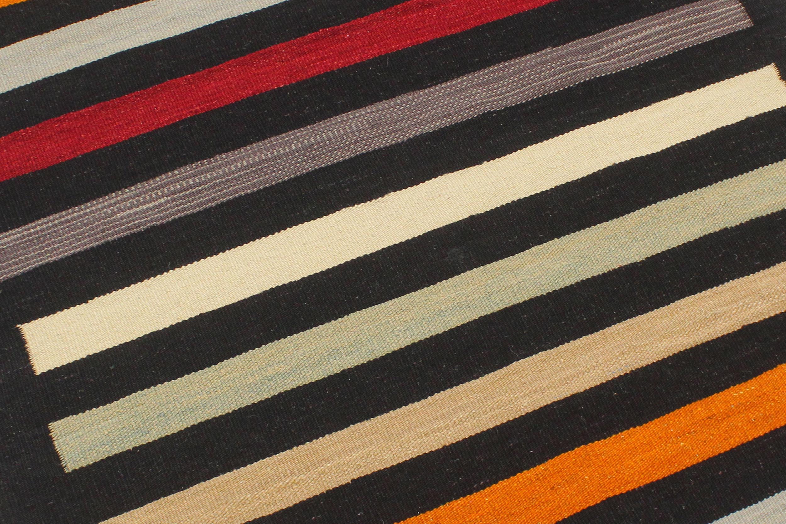 handmade Modern Kilim Black Red Hand-Woven RECTANGLE 100% WOOL area rug 3x5