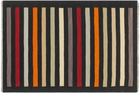 handmade Modern Kilim Black Red Hand-Woven RECTANGLE 100% WOOL area rug 3x5