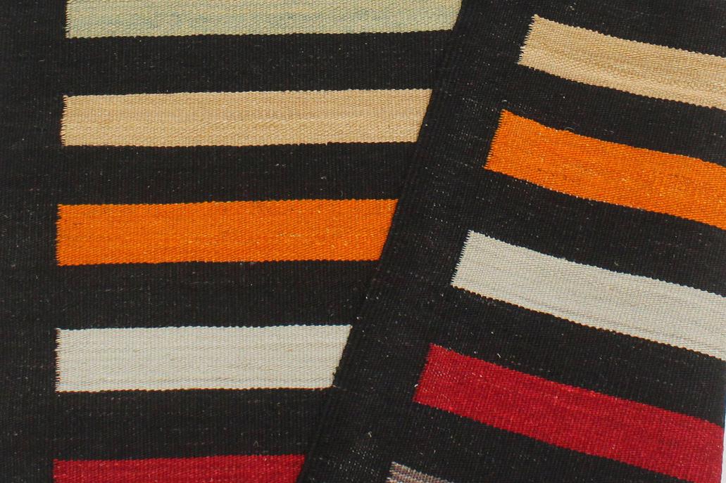 Flat Weave Kilim Antique Navaho Vintage handmade Modern Kilim Black Red Hand-Woven Rectangle 100% Wool Area Rug 3x5 