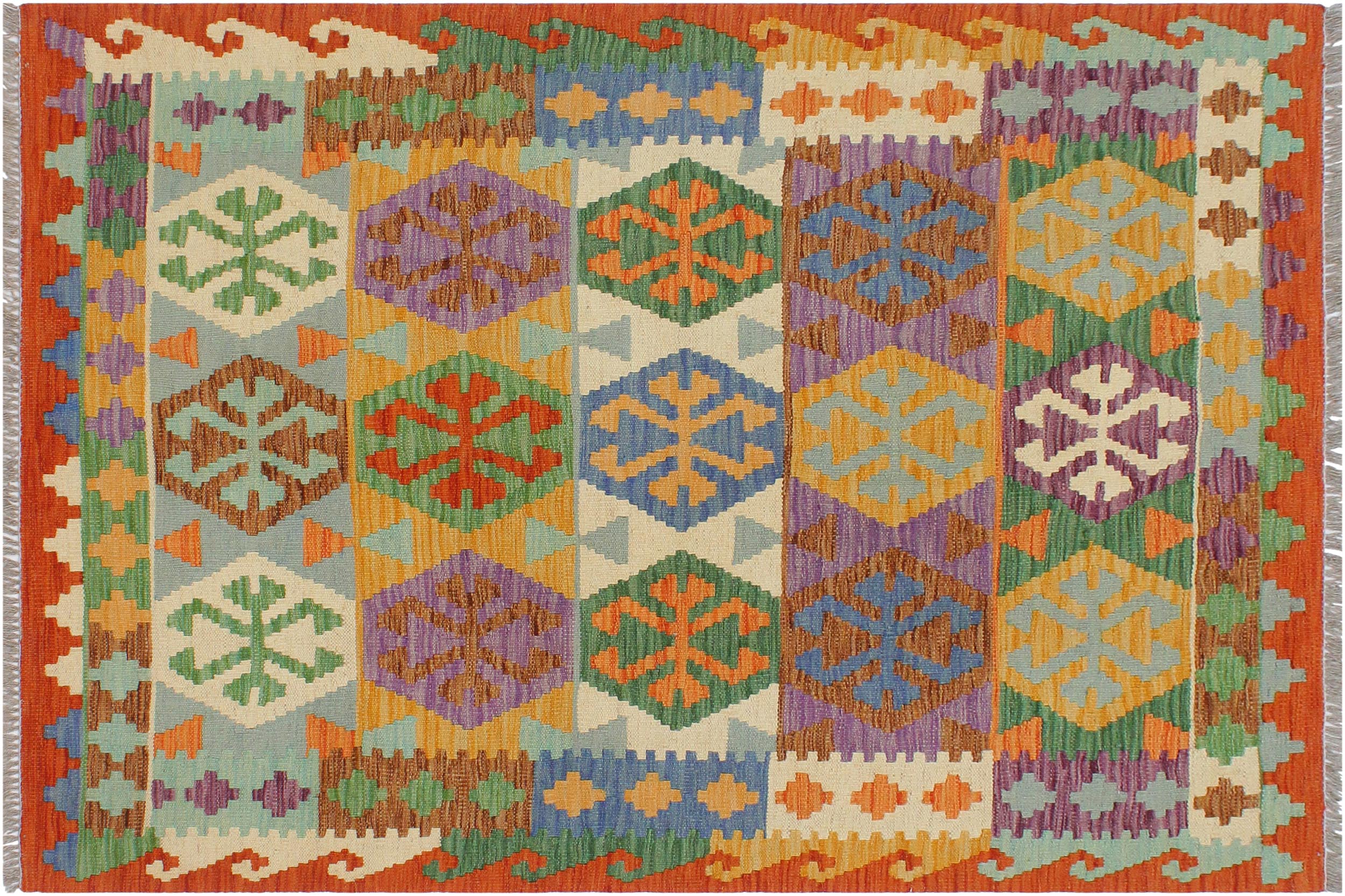 handmade Geometric Kilim Blue Rust Hand-Woven RECTANGLE 100% WOOL area rug 3 x 5