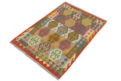 handmade Geometric Kilim Blue Rust Hand-Woven RECTANGLE 100% WOOL area rug 3 x 5