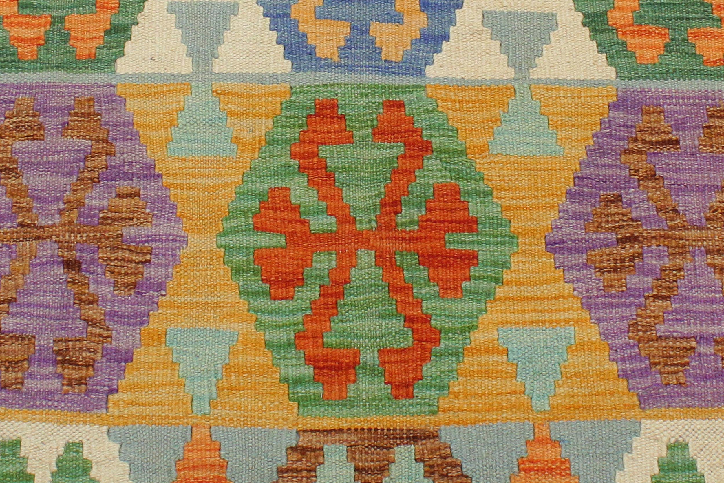 handmade Geometric Kilim Blue Rust Hand-Woven RECTANGLE 100% WOOL area rug 3 x 5
