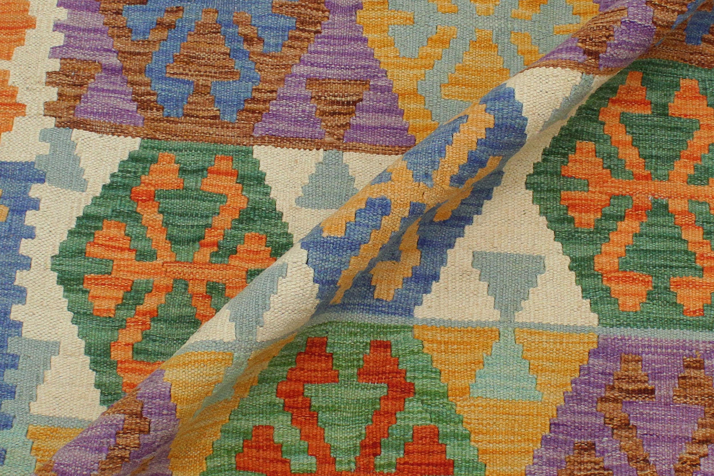 handmade Geometric Kilim Blue Rust Hand-Woven RECTANGLE 100% WOOL area rug 3 x 5
