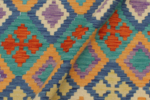handmade Geometric Kilim Rust Blue Hand-Woven RECTANGLE 100% WOOL area rug 3 x 5