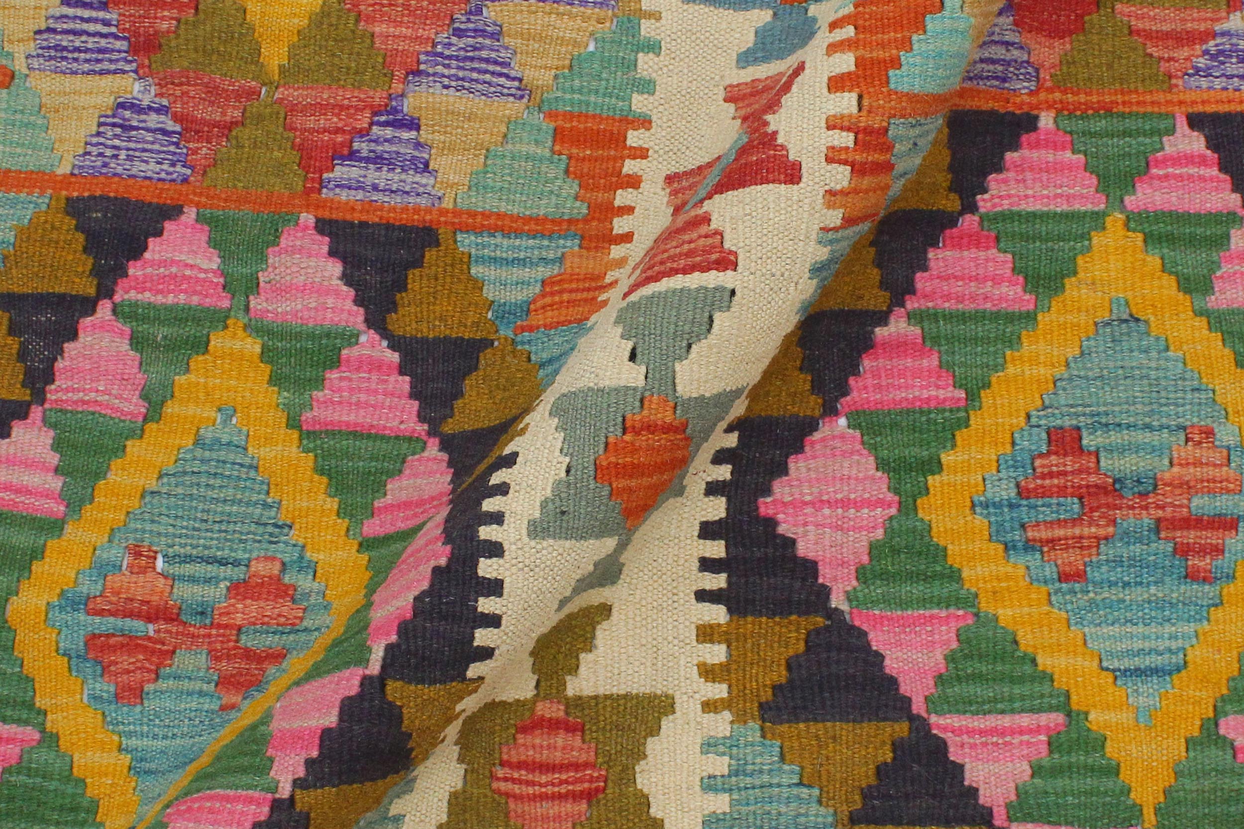 handmade Geometric Kilim Beige Gold Hand-Woven RECTANGLE 100% WOOL area rug 3 x 5