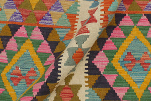 handmade Geometric Kilim Beige Gold Hand-Woven RECTANGLE 100% WOOL area rug 3 x 5