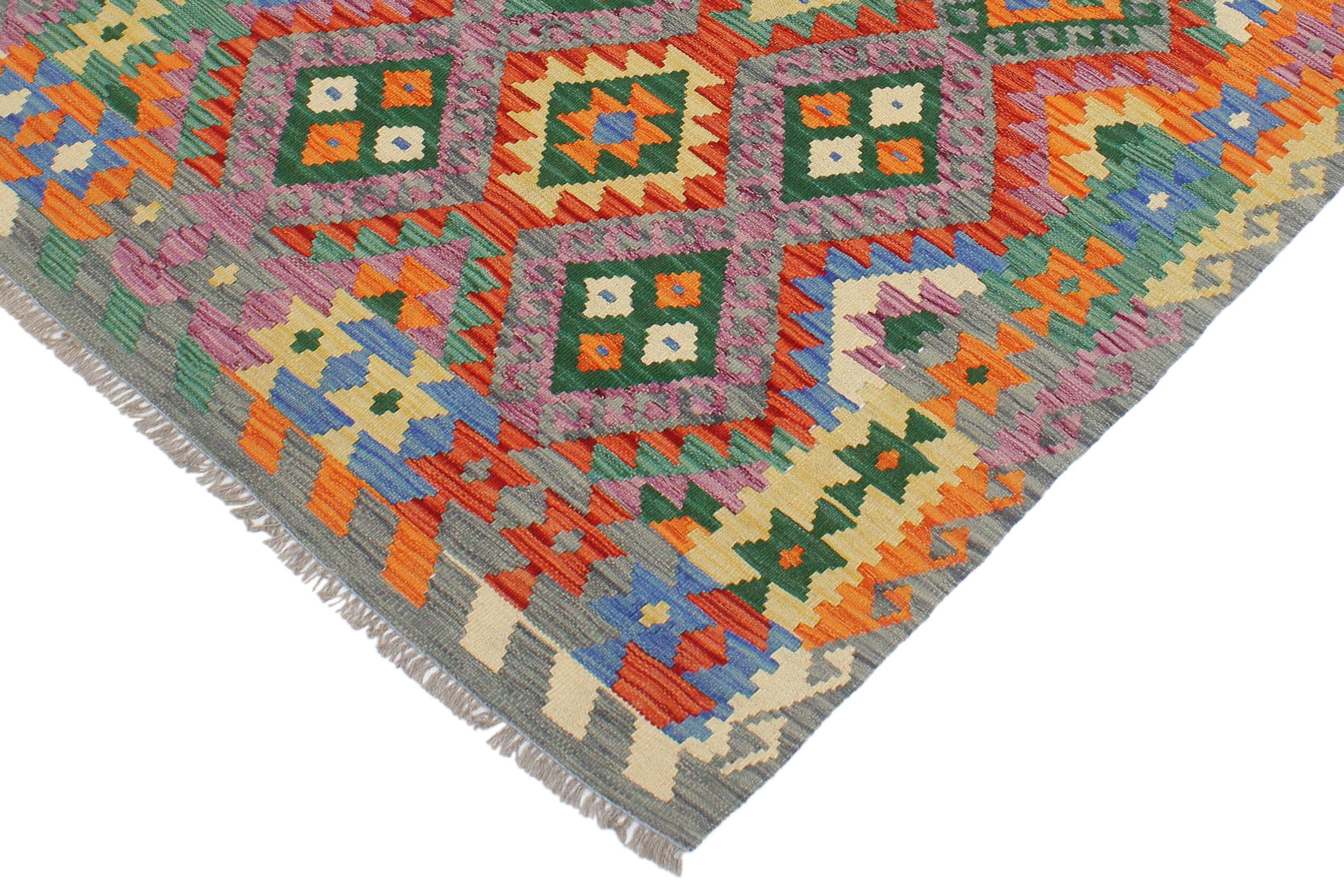 handmade Geometric Kilim Gray Rust Hand-Woven RECTANGLE 100% WOOL area rug 3 x 5