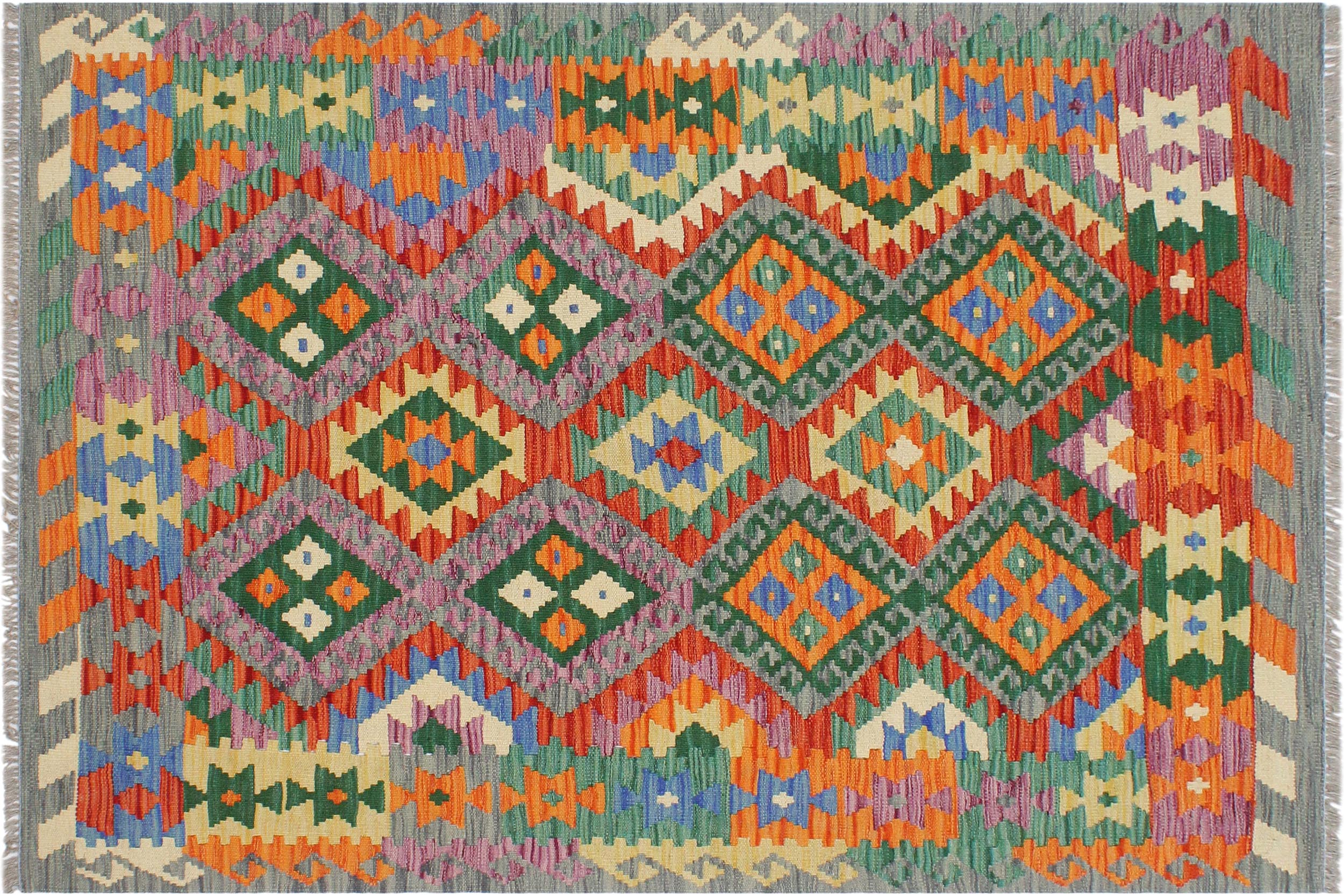 handmade Geometric Kilim Gray Rust Hand-Woven RECTANGLE 100% WOOL area rug 3 x 5