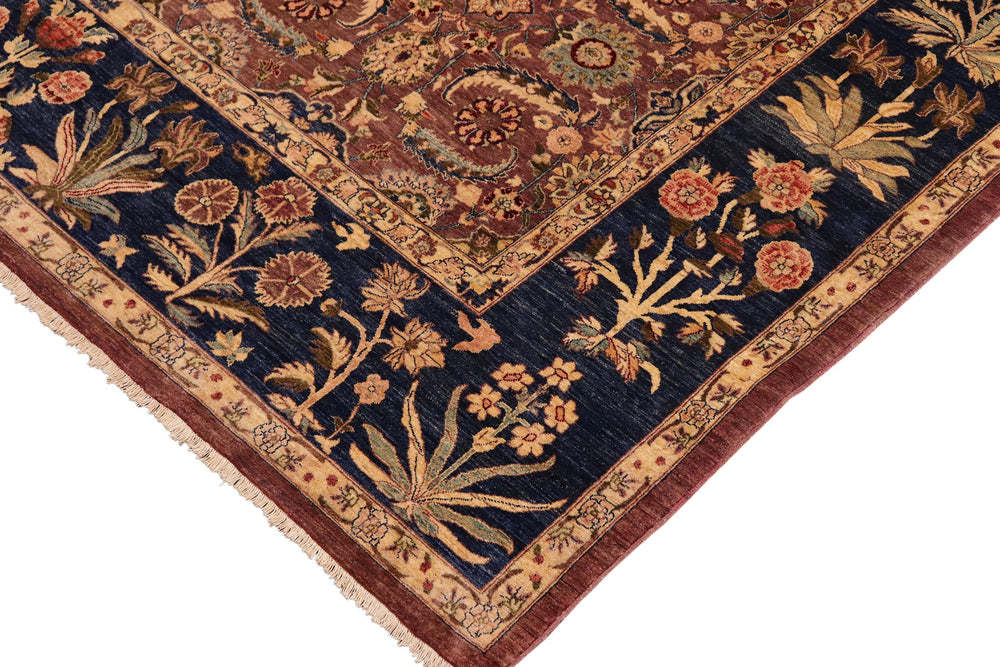 handmade Transitional Lahore Brown Blue Hand Knotted RECTANGLE 100% WOOL area rug 10' x 14'