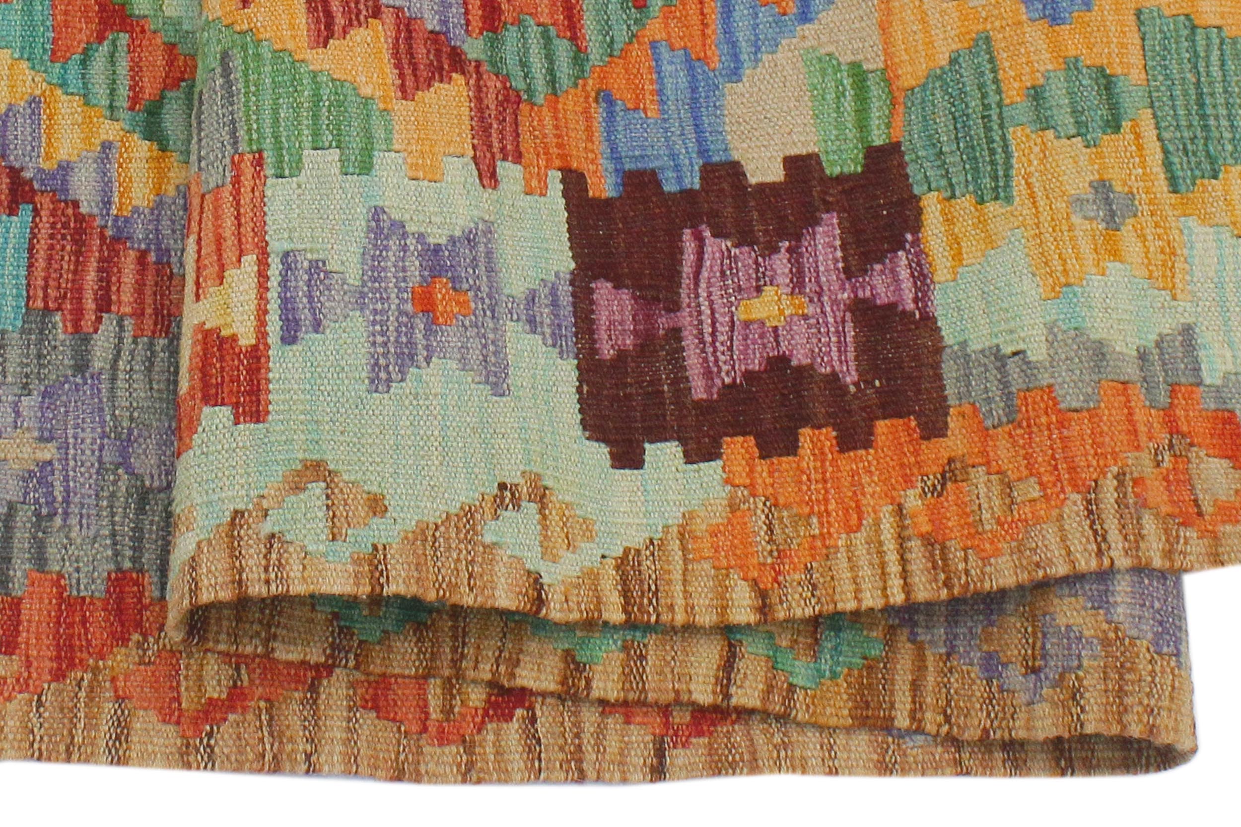 handmade Geometric Kilim Rust Brown Hand-Woven RECTANGLE 100% WOOL area rug 3 x 5
