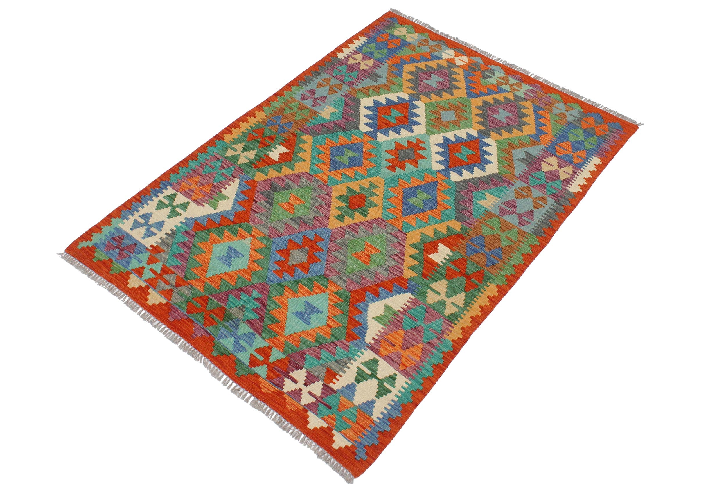 handmade Geometric Kilim Blue Rust Hand-Woven RECTANGLE 100% WOOL area rug 3 x 5