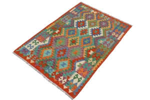 handmade Geometric Kilim Blue Rust Hand-Woven RECTANGLE 100% WOOL area rug 3 x 5