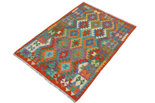 handmade Geometric Kilim Blue Rust Hand-Woven RECTANGLE 100% WOOL area rug 3 x 5