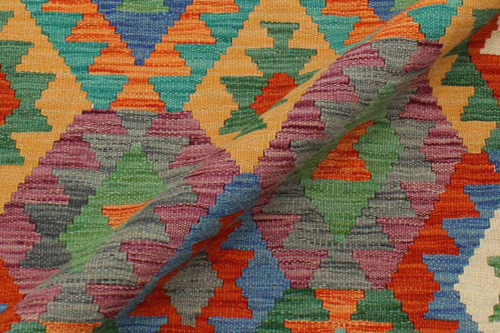 Flat Weave Kilim Antique Navaho Vintage handmade Geometric Kilim Blue Rust Hand-Woven Rectangle 100% Wool Area Rug 3x5 