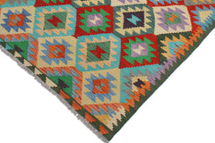 handmade Geometric Kilim Rust Green Hand-Woven RECTANGLE 100% WOOL area rug 4 x 6