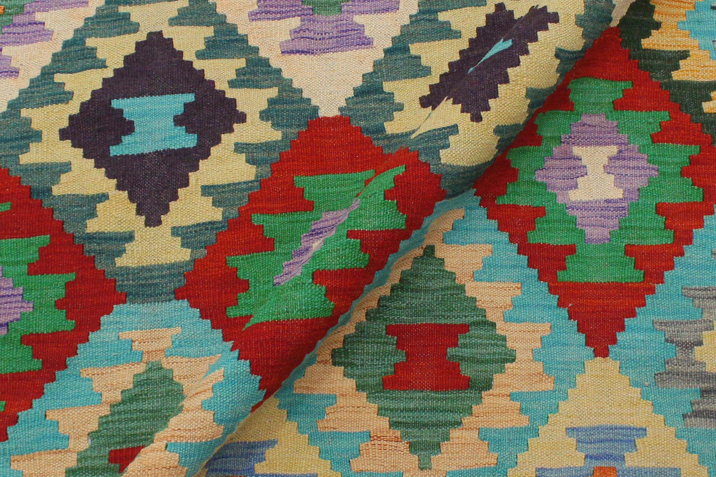 handmade Geometric Kilim Rust Green Hand-Woven RECTANGLE 100% WOOL area rug 4 x 6