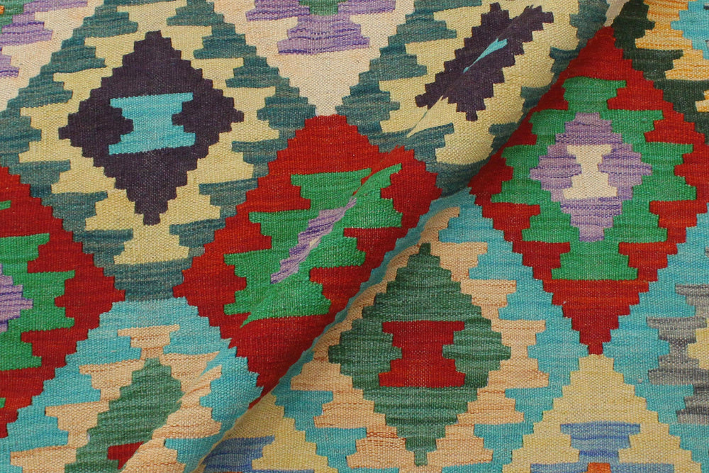 handmade Geometric Kilim Rust Green Hand-Woven RECTANGLE 100% WOOL area rug 4 x 6
