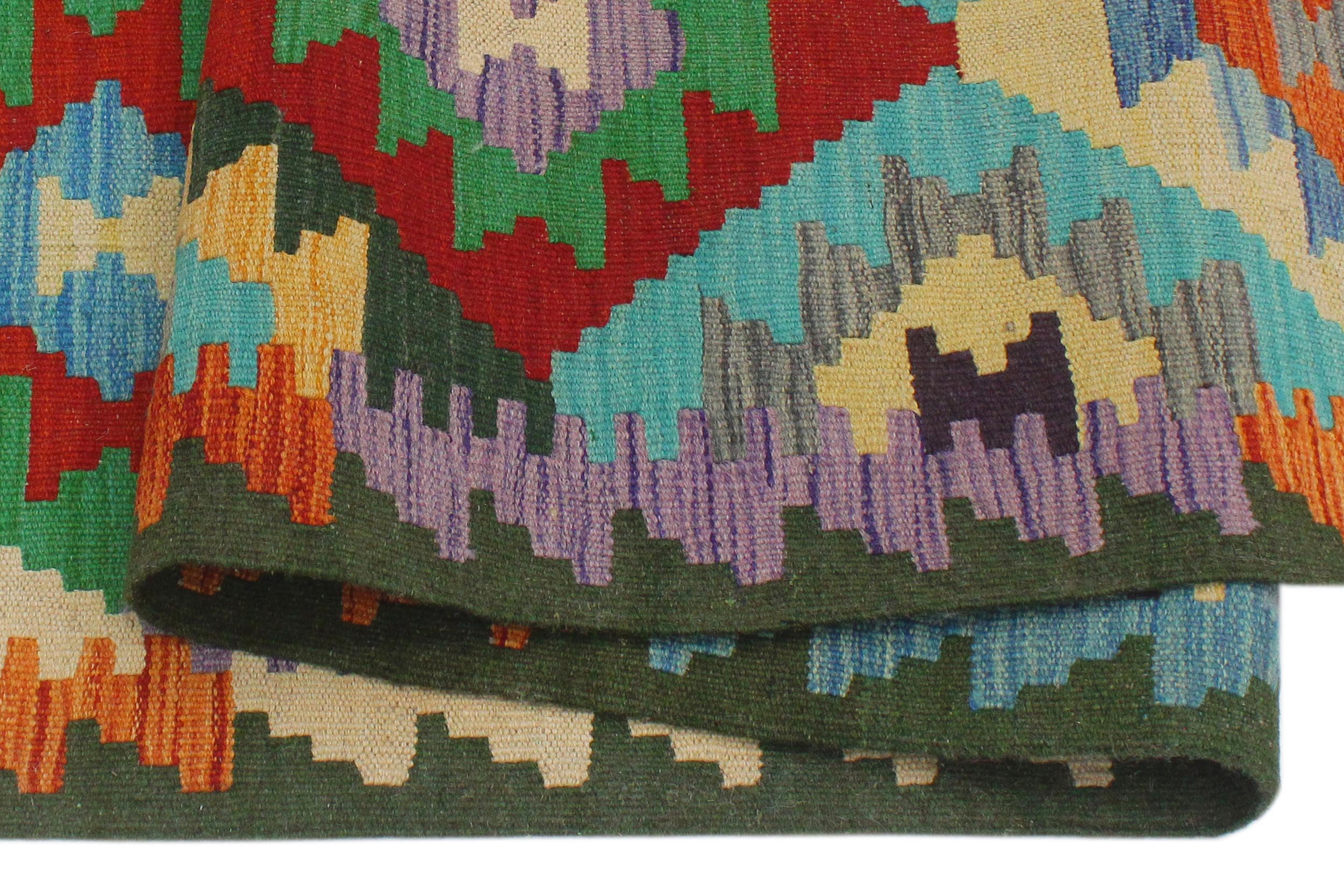 handmade Geometric Kilim Rust Green Hand-Woven RECTANGLE 100% WOOL area rug 4 x 6