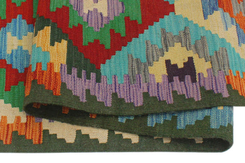 handmade Geometric Kilim Rust Green Hand-Woven RECTANGLE 100% WOOL area rug 4 x 6