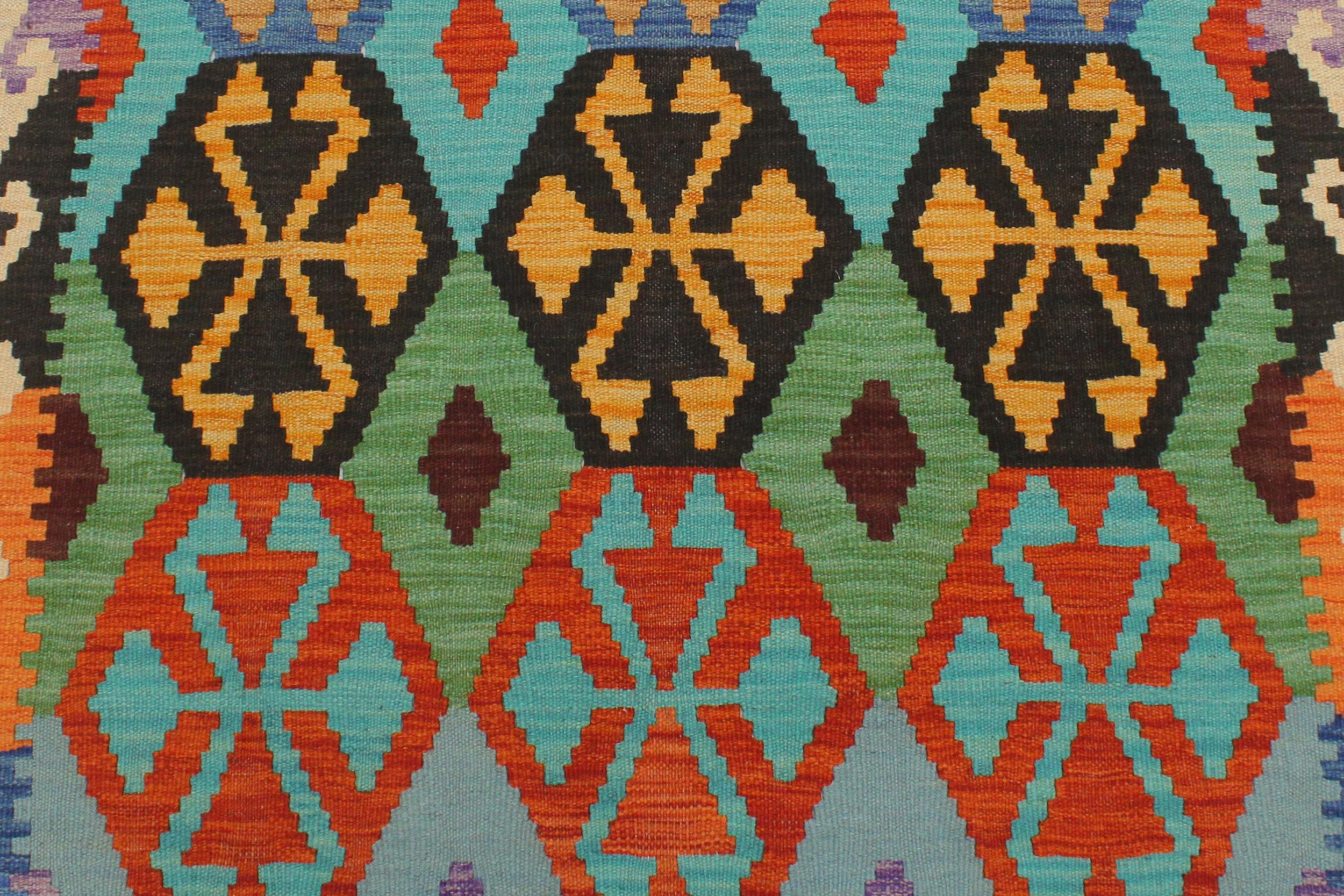 handmade Geometric Kilim Blue Beige Hand-Woven RECTANGLE 100% WOOL area rug 3 x 5