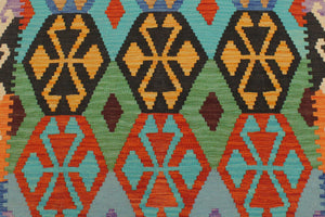handmade Geometric Kilim Blue Beige Hand-Woven RECTANGLE 100% WOOL area rug 3 x 5