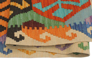 handmade Geometric Kilim Blue Beige Hand-Woven RECTANGLE 100% WOOL area rug 3 x 5