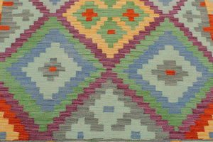 handmade Geometric Kilim Blue Rust Hand-Woven RECTANGLE 100% WOOL area rug 3 x 5