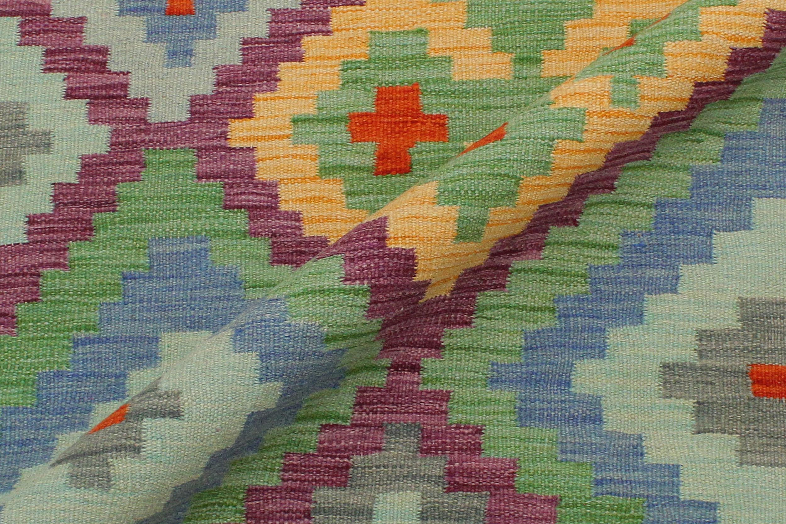 handmade Geometric Kilim Blue Rust Hand-Woven RECTANGLE 100% WOOL area rug 3 x 5