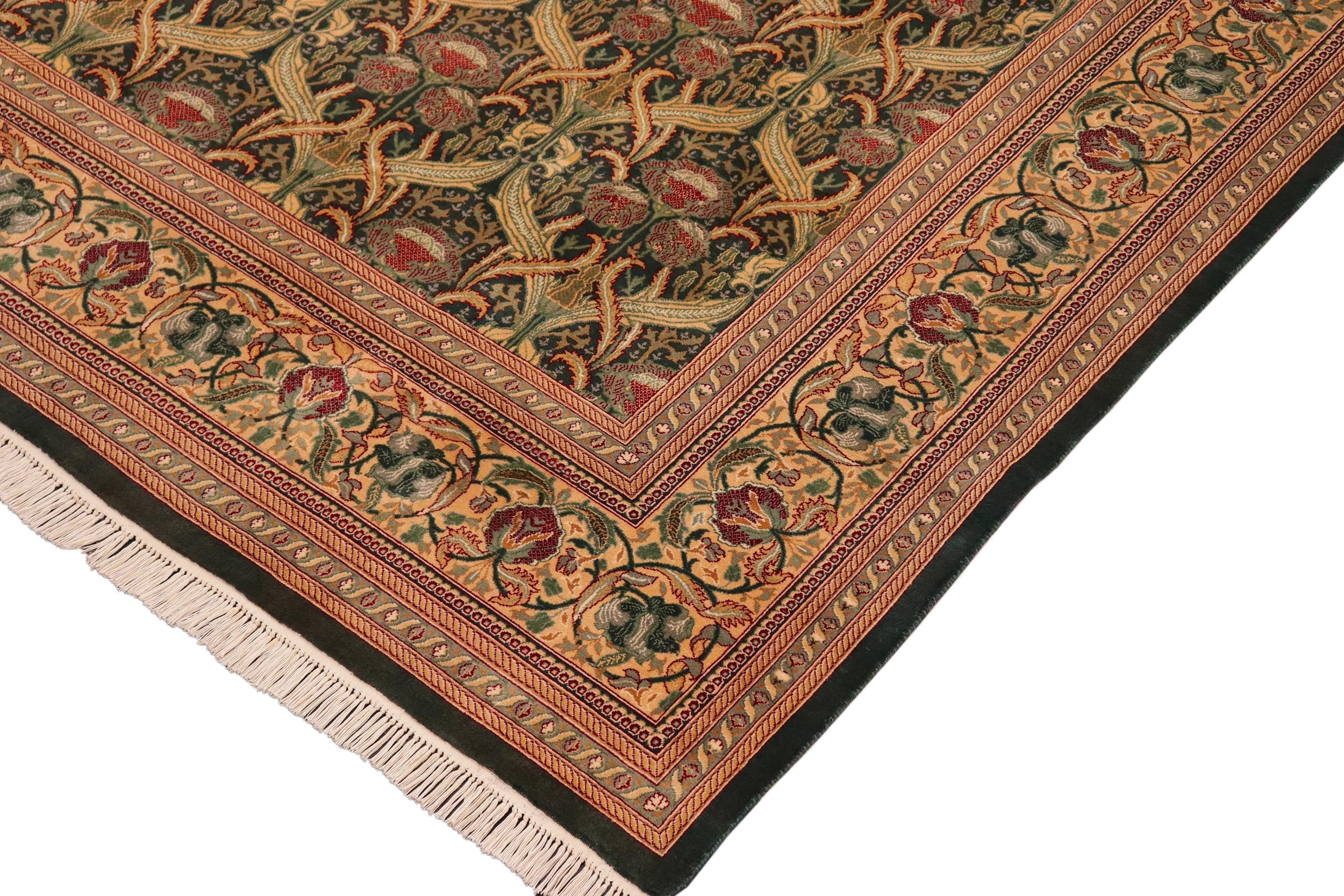 handmade Transitional Hamjolie Green Gold Hand Knotted RECTANGLE 100% WOOL area rug 10x14