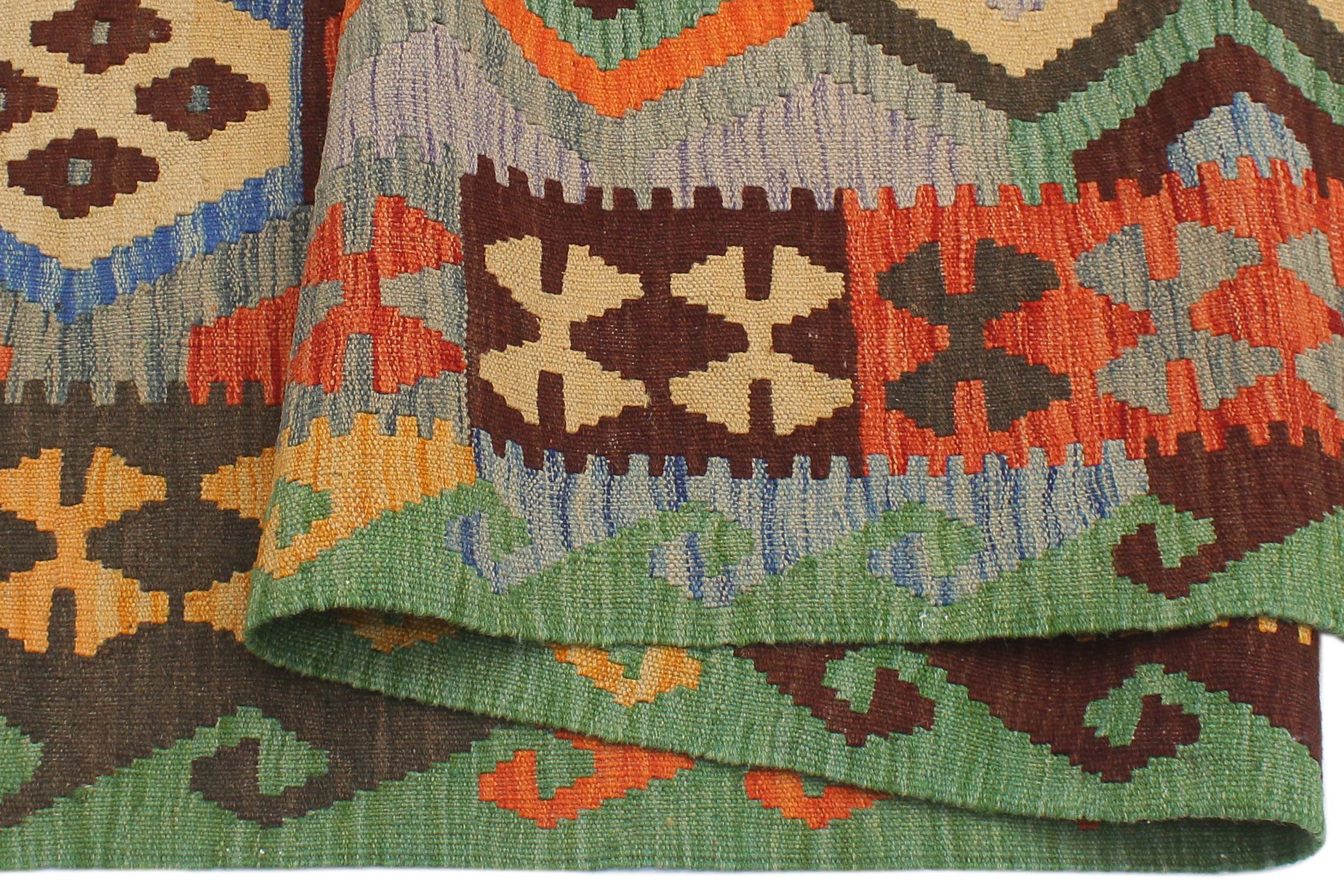handmade Geometric Kilim Gray Green Hand-Woven RECTANGLE 100% WOOL area rug 5 x 7