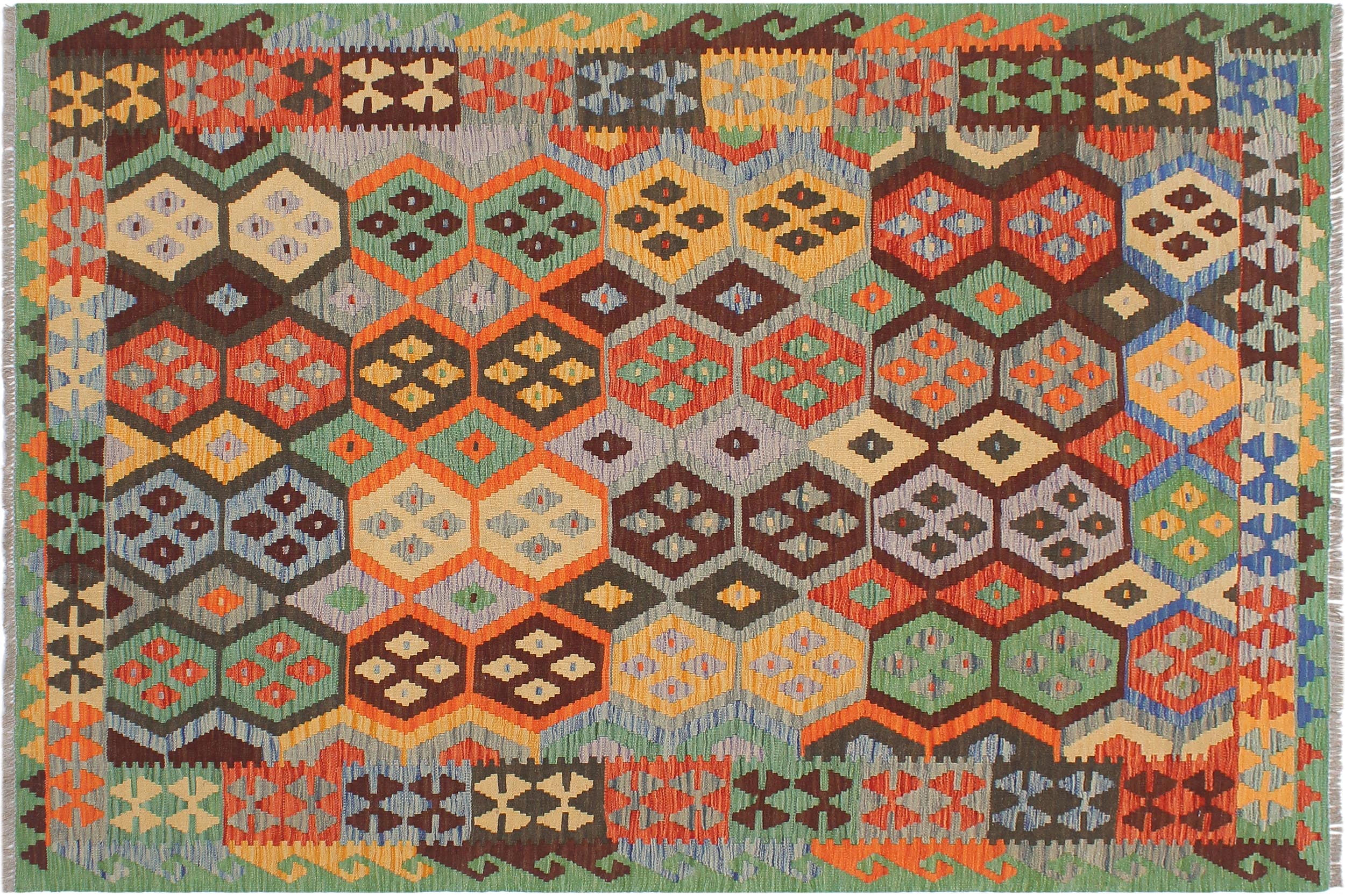 handmade Geometric Kilim Gray Green Hand-Woven RECTANGLE 100% WOOL area rug 5 x 7