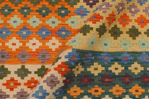 handmade Modern Kilim Beige Rust Hand-Woven RECTANGLE 100% WOOL area rug 4x6