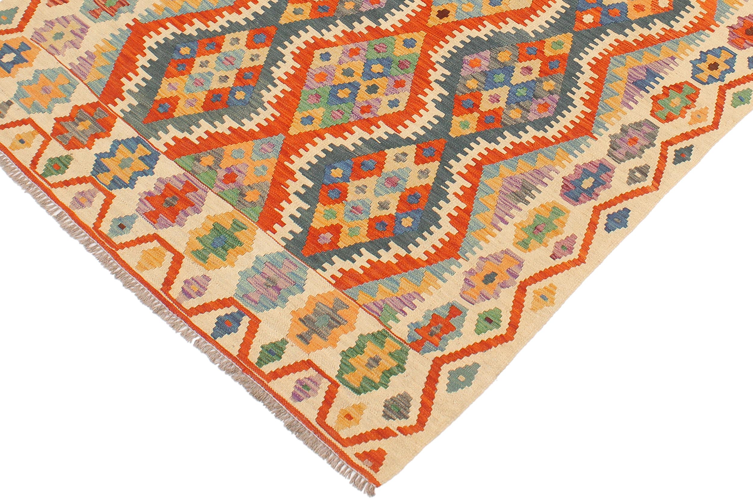 handmade Geometric Kilim Rust Beige Hand-Woven RECTANGLE 100% WOOL area rug 4 x 6