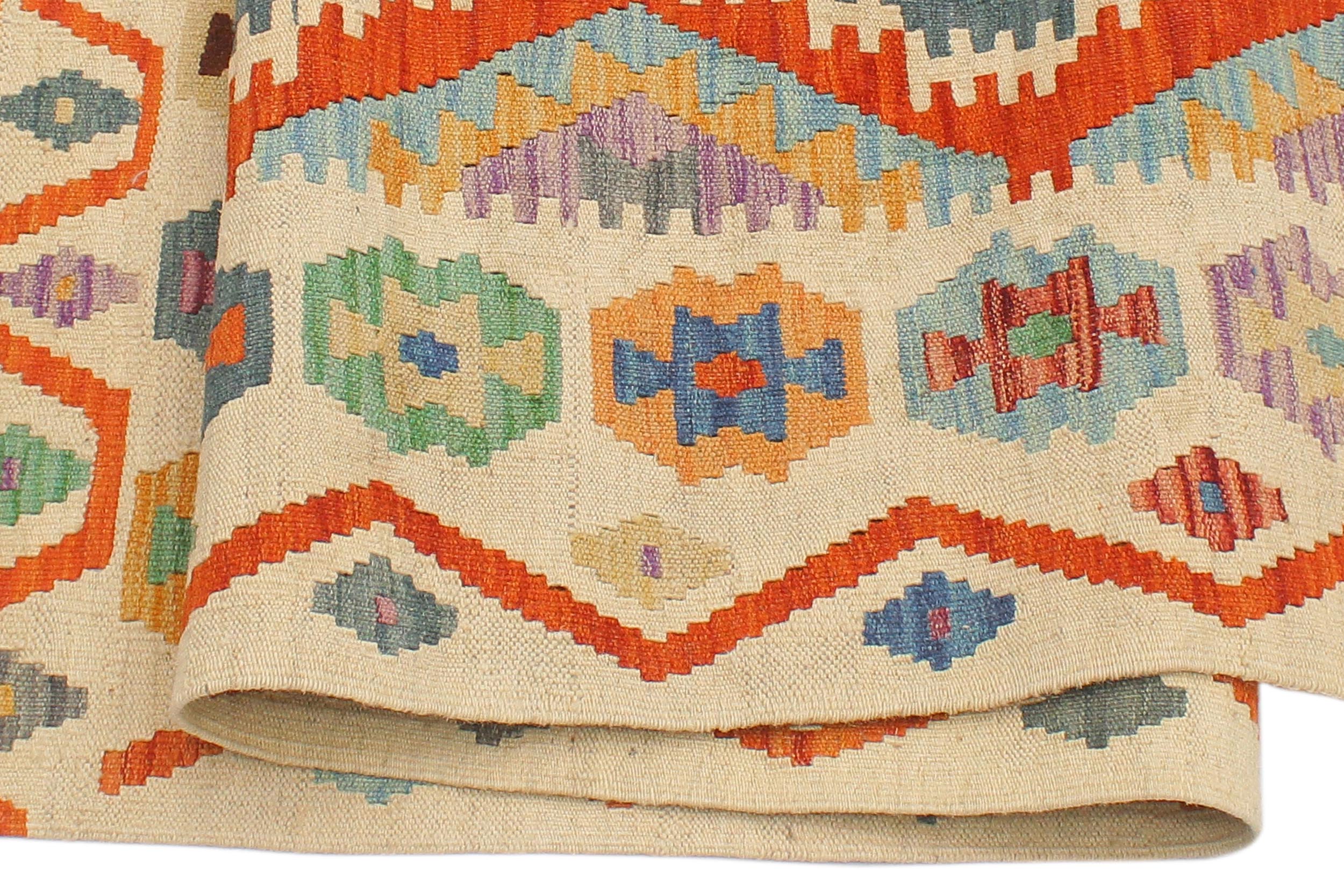 handmade Geometric Kilim Rust Beige Hand-Woven RECTANGLE 100% WOOL area rug 4 x 6
