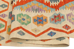 handmade Geometric Kilim Rust Beige Hand-Woven RECTANGLE 100% WOOL area rug 4 x 6