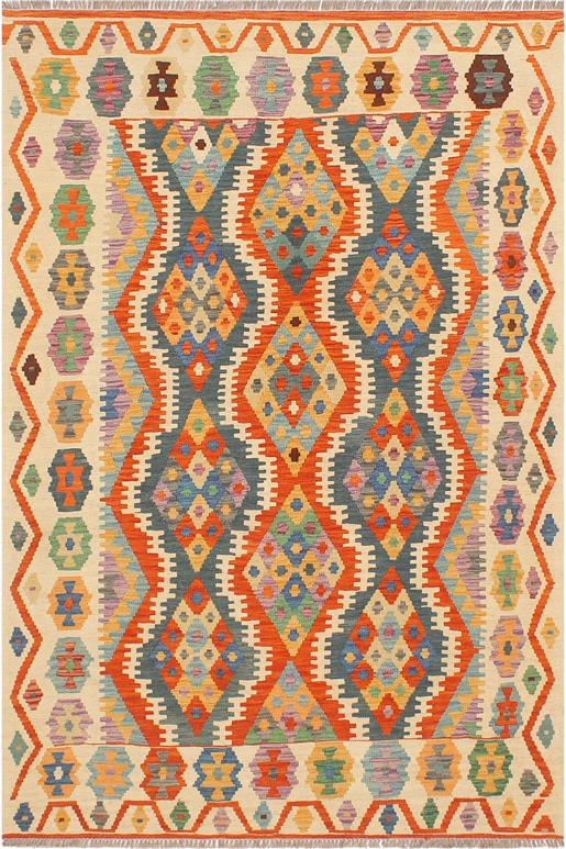Flat Weave Kilim Antique Navaho Vintage handmade Geometric Kilim Rust Beige Hand-Woven Rectangle 100% Wool Area Rug 4x6 