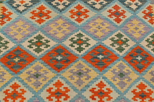 handmade Geometric Kilim Blue Rust Hand-Woven RECTANGLE 100% WOOL area rug 4 x 6