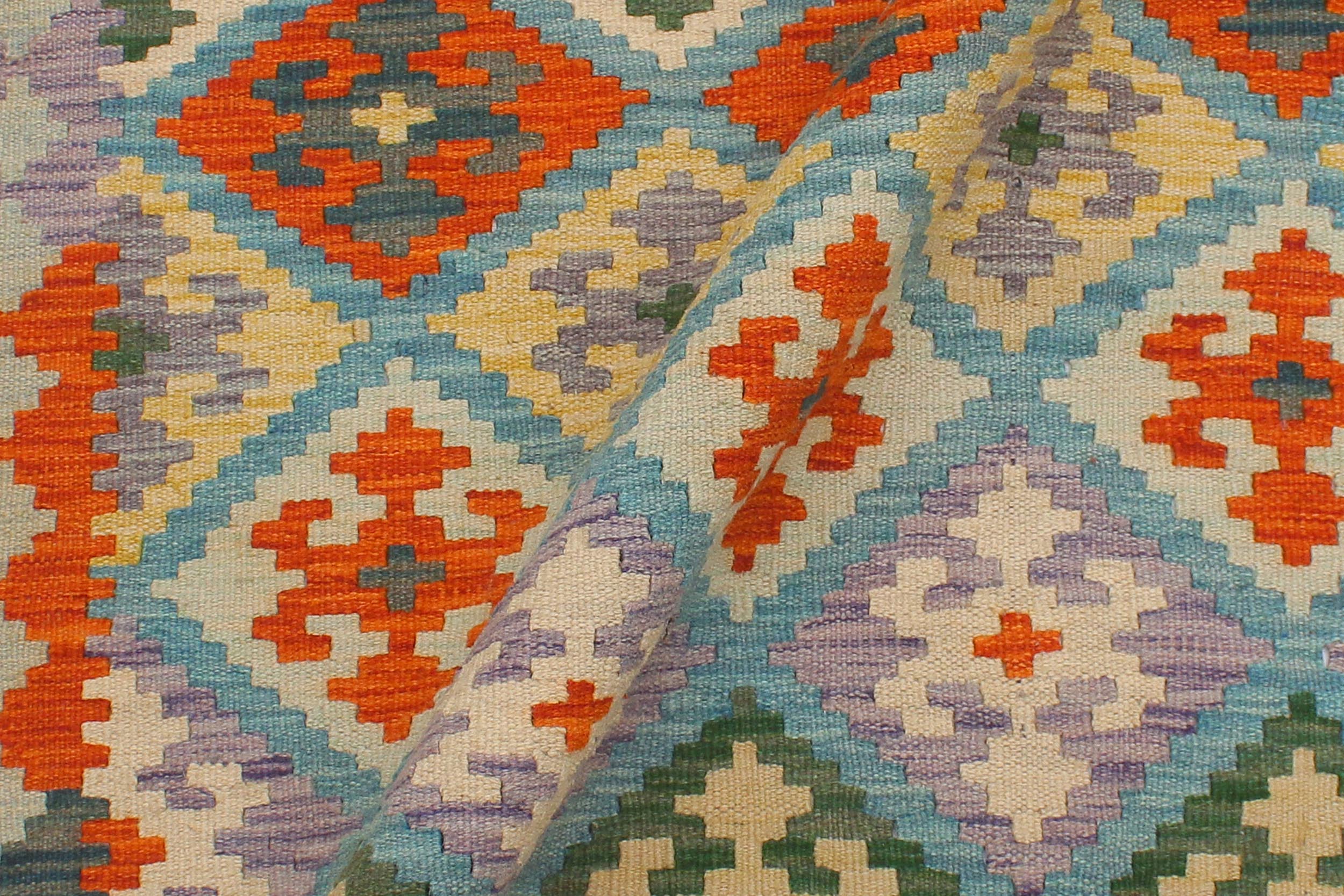 handmade Geometric Kilim Blue Rust Hand-Woven RECTANGLE 100% WOOL area rug 4 x 6