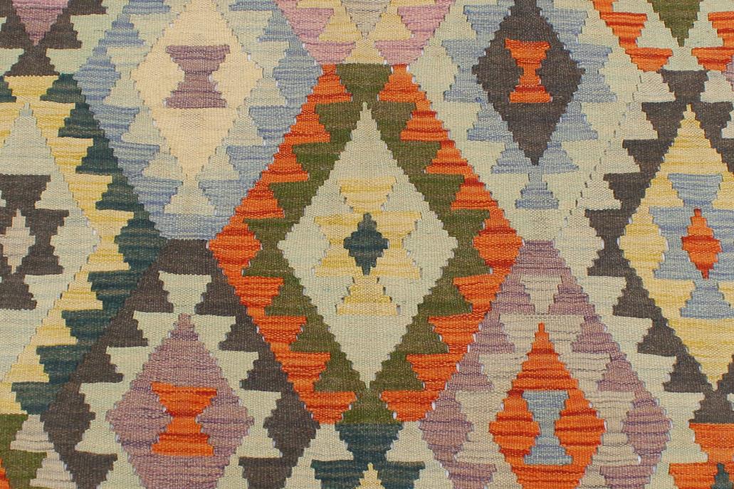 Flat Weave Kilim Antique Navaho Vintage handmade Geometric Kilim Blue Beige Hand-Woven Rectangle 100% Wool Area Rug 5x6 